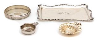 Four American Silver Table Articles, Various Makers, comprising a miniature porringer, a shell-form nut dish, a wine coaster 
