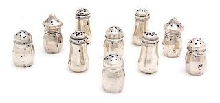 Five Pairs of American Silver Salt and Peppers, Various Makers, 20th Century,