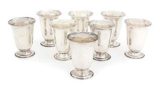 A Set of Eight American Silverplate Cordials Height 4 inches.