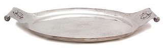 Two Continental Silver on Copper Oval Serving Trays, 19TH CENTURY, each having scrolled handles, one with applied shell decor