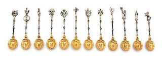 A Set of Eight .800 Silver and Silver Gilt Demitasse Spoons Length 4 1/2 inches.