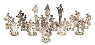 A Collection of Sixteen French Silver Plate Figural Place Card Holders Height of tallest 2 1/8 inches.
