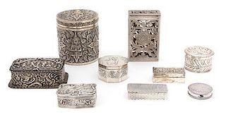 A Collection of Silver Covered Boxes, Various Makers, including an Indian silver covered jar, a Mexican silver covered playin