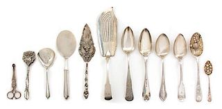 A Miscellaneous Group of Sterling Silver Flatware Serving Pieces, Various Makers, comprising seven serving spoons, two tongs,