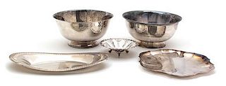 A Group of Six Silverplate Articles, Various Makers, 20th Century, comprising two Revere style center bowls, a Brazilian foot