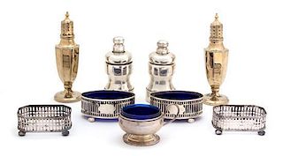 A Collection of Silver Standing and Open Salts Height of tallest 6 inches.