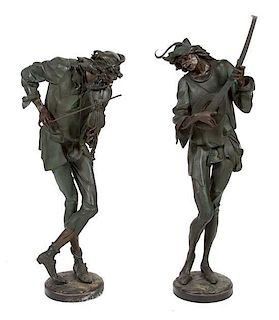 A Pair of Patinated Metal Figures of Musicians Height 36 inches.