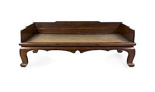 A Chinese Carved Wood Luohan Bed, Height 28 x width 84 x depth 48 inches.