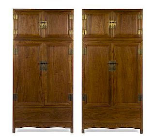 A Pair of Huanghuali Compound Cabinets, Height 93 x width 45 1/2 x depth 23 1/2 inches.
