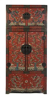 A Chinese Painted Compound Cabinet, Height 89 x width 40 1/2 x depth 20 inches.