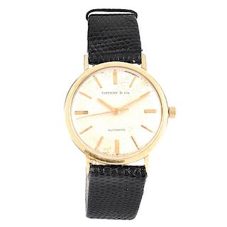 Man's Vintage Tiffany & Co 14 Karat Yellow Gold Automatic Movement Watch with Lizard Strap, Stamped