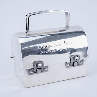 Cartier Hand Made Sterling Silver Miniature Lunch Box. Inscribed "Linda And Jay November 27, 1971".