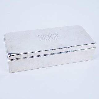Poole Sterling Silver Cigarette Box. Wood lined. Signed. Good condition. Measures 2" H x 7-1/2" L x