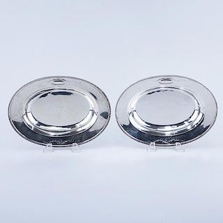 Pair Brand-Chatillon Sterling Silver Oval Serving Bowls. Decorated with Vitruvian scroll rim, monog