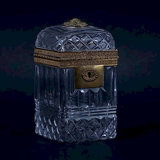 Antique Bronze Mounted Crystal Box. No key. Unsigned. Good condition. Measures 5-1/2" H. Shipping $