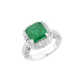 Approx. 3.70 Carat Colombian Emerald, 1.60 Carat Round Brilliant Cut Diamond and 18 Karat White Gol
