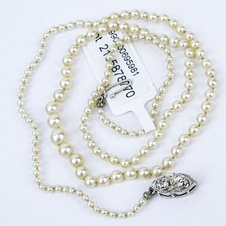 GIA Certified Antique One Hundred Forty Seven (147) Natural Pearl Single Strand Necklace with Two O