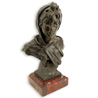 Emmanuel Villanis, French (1858 - 1914) "Retour du Bal" Patinated Miniature Bronze Sculpture on Mar