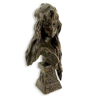 Emmanuel Villanis, French (1858 - 1914) "Carmela" Patinated Miniature Bronze Sculpture, Signed, and