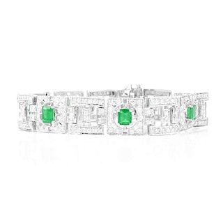 Art Deco style Approx. 4.10 Carat Emerald, 4.80 Carat Round Brilliant Cut Diamond and 18 Karat Whit