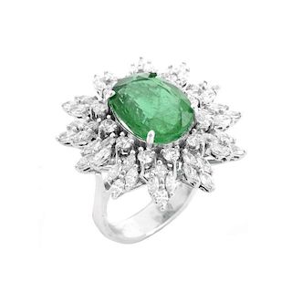 Approx. 5.30 Carat Oval Cut Emerald, 1.95 Carat TW Marquise and Round Brilliant Cut Diamond and 18
