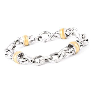 Italian 18 Karat White and Yellow Gold Bracelets. Can also be worn as one necklace. Stamped Italy 1