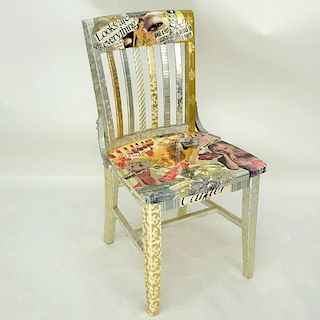 Missy Robbins for Hot Things Inc., Original Wood Side Chair with Collage Under Varnish. Hot Things