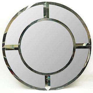 Late 20th Century Karl Springer Style "Saturn" Beveled Mirror. Good condition. Measures 42" Dia. Pr