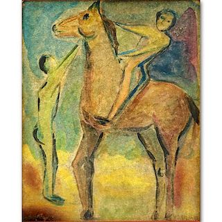 Attributed to: Marino Marini, Italian (1901-1980) Watercolor on card "Figures With Horse". Signed l