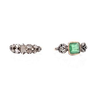 Two (2) Antique Rings Including an Emerald and 14 Karat Yellow Gold Ring with Small Diamond Accents