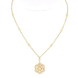 Approx. 1.50 Carat Round Brilliant Cut Diamond and 14 Karat Yellow Gold Pendant Necklace. Stamped 5