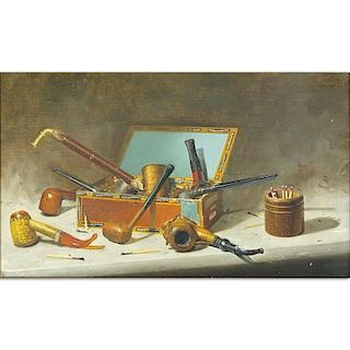 Frank Liljegren, American  (born 1930) Oil on Canvas, Still Life Composition with Smoking Pipes and