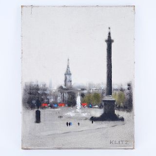 Anthony Robert (Tony) Klitz, English (1917 - 2000) Oil on Canvas "Trafalgar Square' Signed Lower Ri