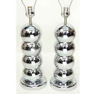 Pair of Mid Century Modern George Kovacs Style, Chrome Stacked Ball Lamps. Typical pitting to surfa