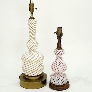 Two (2) Mid Century Italian Venetian Murano Art Glass Lamps. Each in good condition. Tallest measur