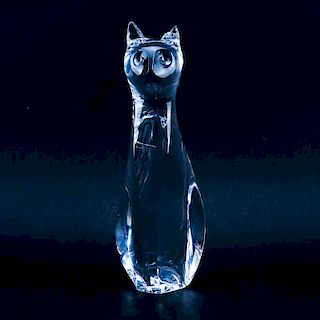 Baccarat Crystal Cat Figurine by Robert Rigot. Signed, artist signed and numbered 67/500. Loss to o