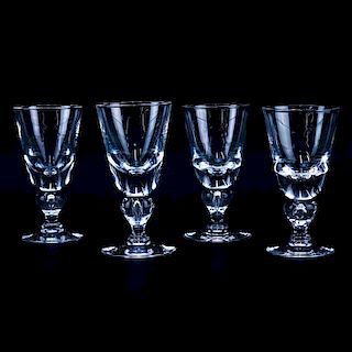 Four (4) Steuben Glass Goblets. Signed. Good condition. Measures 7" H. Shipping $55.00 (estimate $1