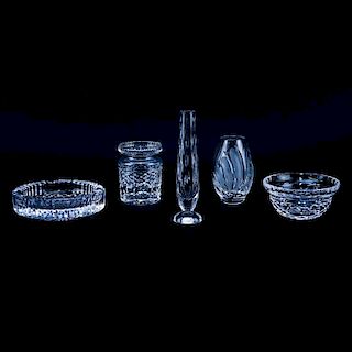 Grouping of Five (5) Waterford Crystal Tableware. Includes: bud vase, ashtray, Marquis vase, bowl,