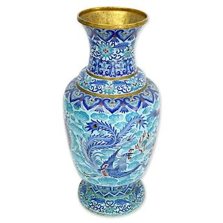 Large Chinese Cloisonné Bluster Vase. ding to base, pitting, and greenish substance to surface. Mea