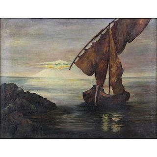 19th Century European School Oil on Canvas "Boat in Open Water" Unsigned. Good condition. Measures