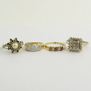 Collection of Four (4) Diamond and Gemstone Rings. Two (2) signed 14K. Good vintage condition. Ring