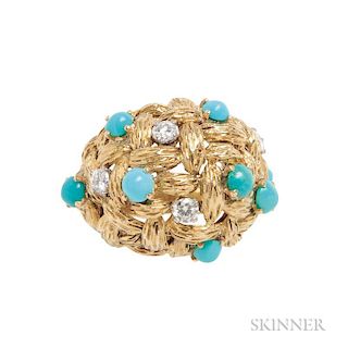 18kt Gold, Turquoise, and Diamond Ring, Mauboussin,