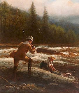William de la Montagne Cary, (American, 1840-1922), Fly Fishing in the Adirondacks