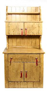 Western Painted and Carved Wood Cabinet, Cowboy Classics by Tom Bice Height 71 x width 34 x depth 21 1/2 inches