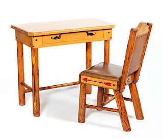 Thomas Molesworth, (American 1890-1977) Desk and Chair Height of desk 30 1/4 x width 34 x depth 18 inches