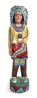 Polychrome Carved Wood Cigar Store Indian Height 55 1/2 inches