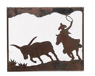 Old Ranch Style Cowboy Silhouette Fire Screen Height 30 x width 5 1/2 inches
