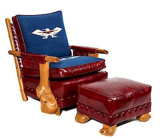 Uptown Furniture Burled Wood Club Chairs and Ottoman Height of chair 33 1/2 x width 26 1/2 x depth 35 1/2 inches