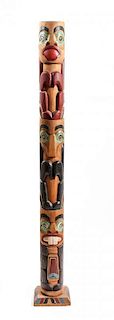 Contemporary Carved and Painted Wood Totem Height 72 1/2 x width 6 1/2 inches