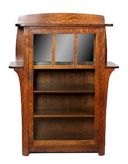 American Arts & Crafts Oak Cabinet Display by Charles Limbert Height 58 x width 44 x depth 16 1/2 inches